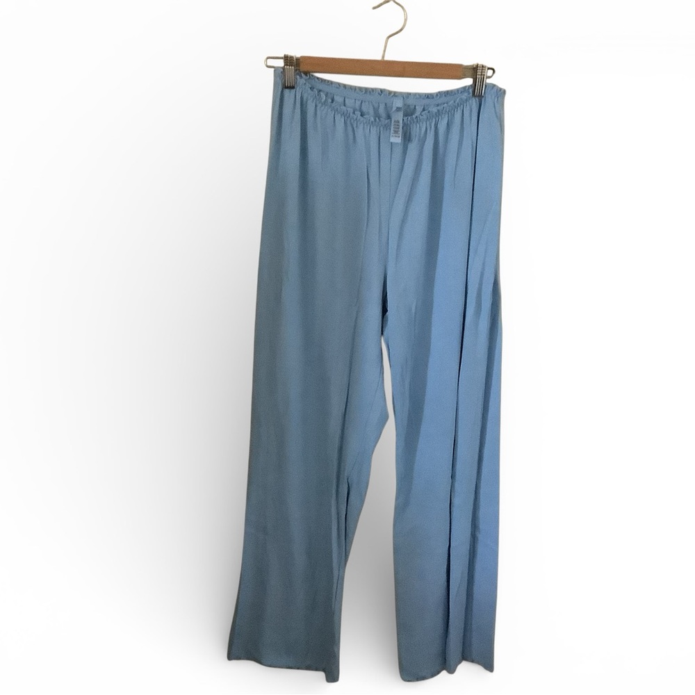 SKIMS Light Blue Pointelle Lettuce Edge Straight Leg Pants